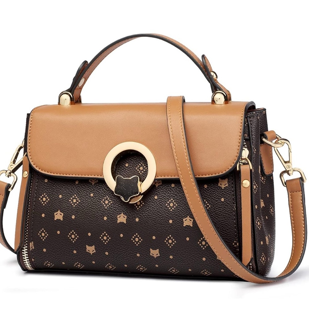 Fox Crossbody Bag Vegan Leather with Fox Emblem Closure + Zippered Inner Pockets